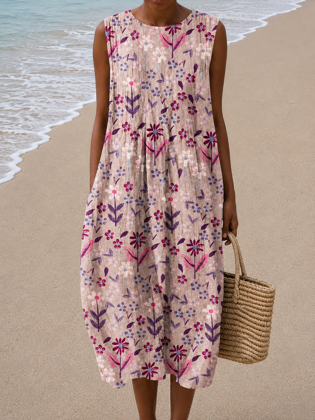 Abigail - Robe Midi Sans Manches à Coupe Ample pour Femmes