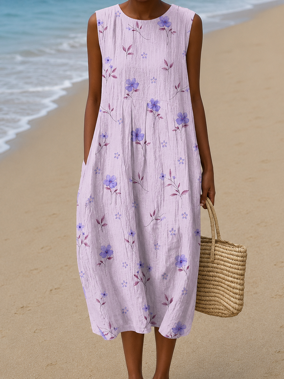 Robe de plage midi sans manches imprimée pour femmes - Faith