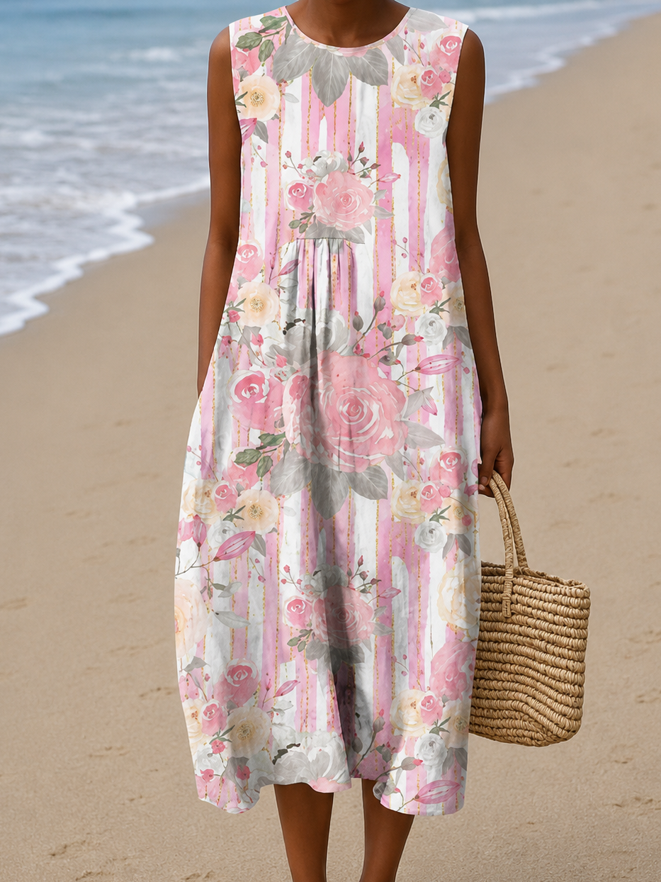 Aria - Robe de plage midi sans manches à imprimé pour femmes