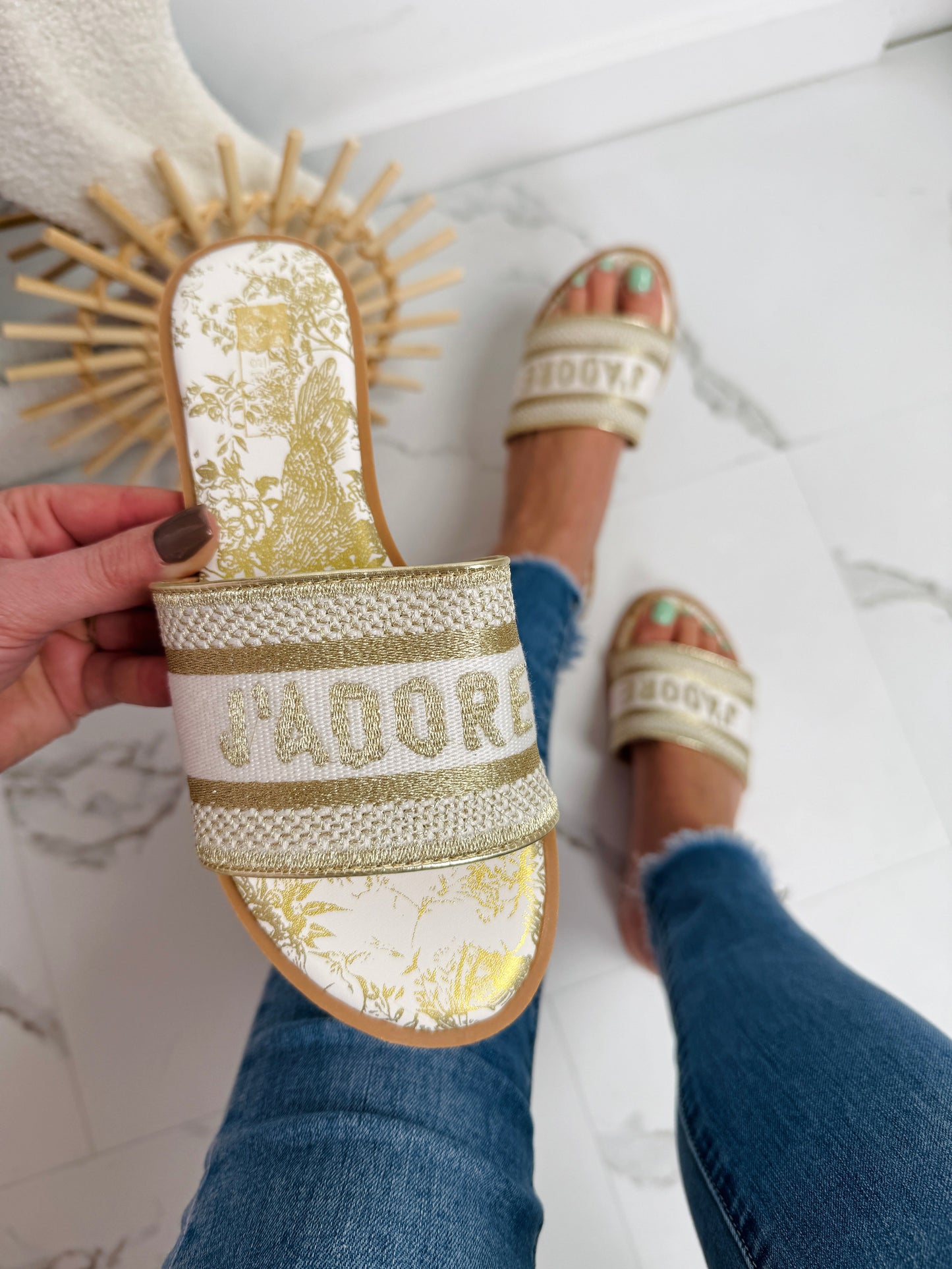 J'Adore Luxe Gold Slide Sandals