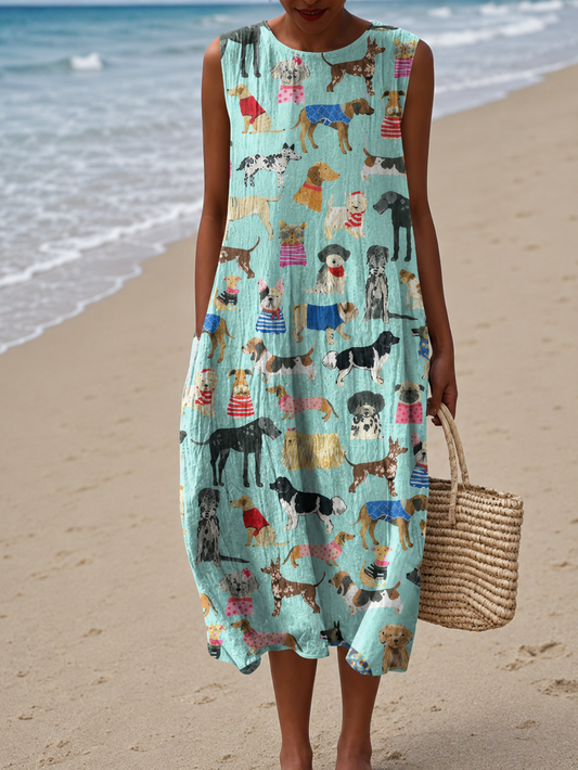 Lily - Robe midi sans manches à imprimé décontracté pour femmes