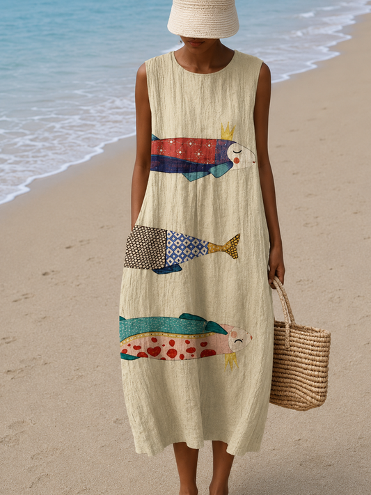 Addison - Robe Midi Imprimée Sans Manches pour Femme