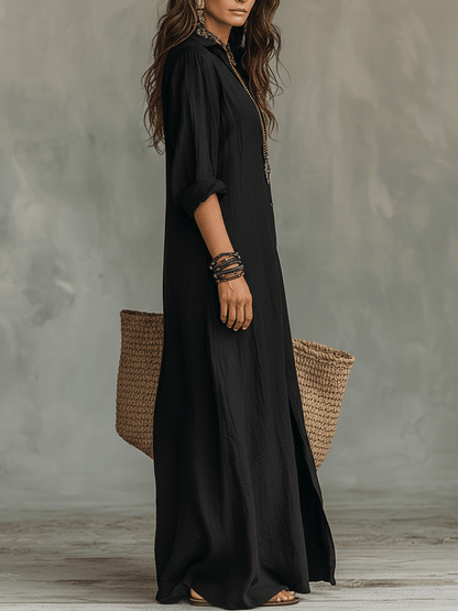 Noémie – Robe chemise bohème longue