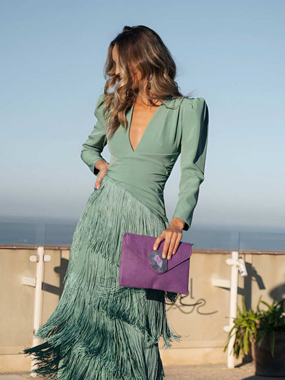 Robe Évasée en Franges Élégantes