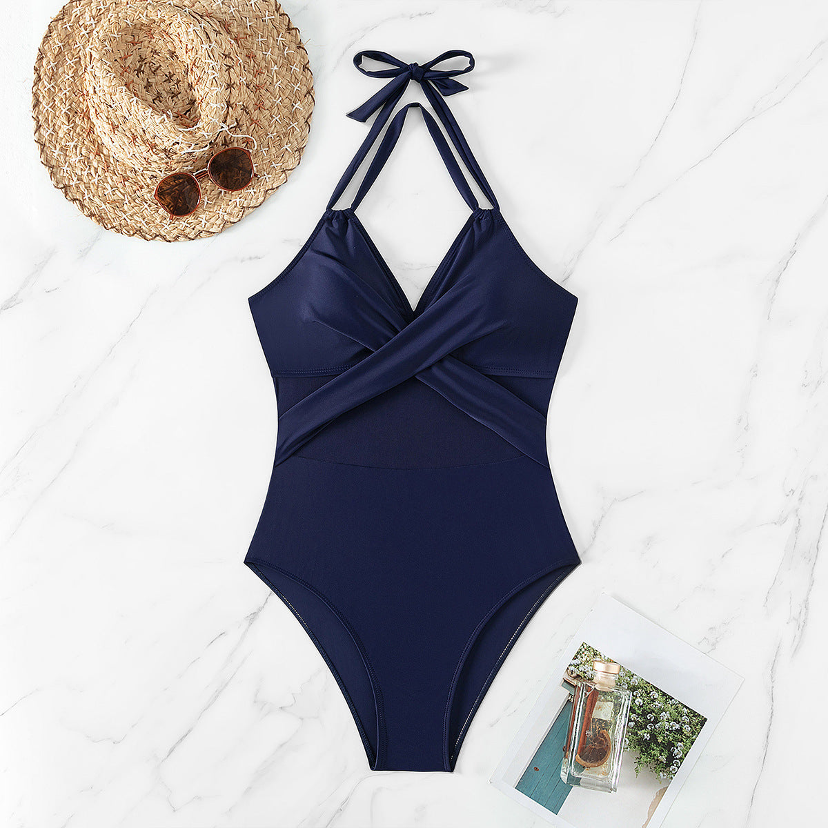Maillot de Bain Une Pièce Sculptant avec Croisement et Tulle