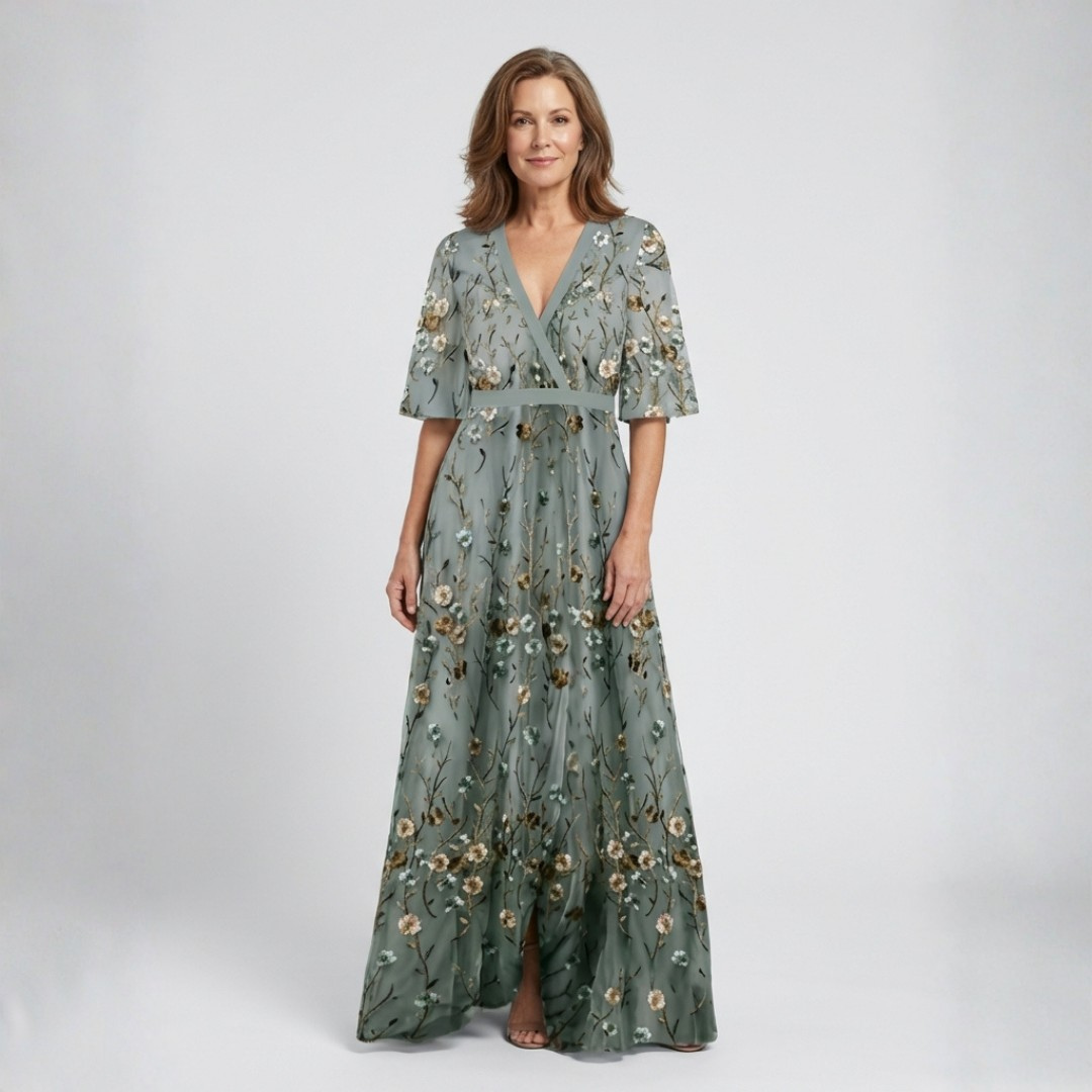 Melodi – Robe longue à fleurs avec col en V