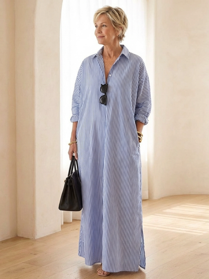 Soline – Robe chemise longue à rayures
