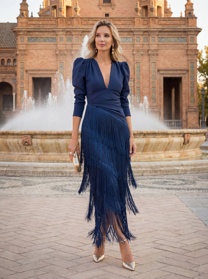 Robe Évasée en Franges Élégantes