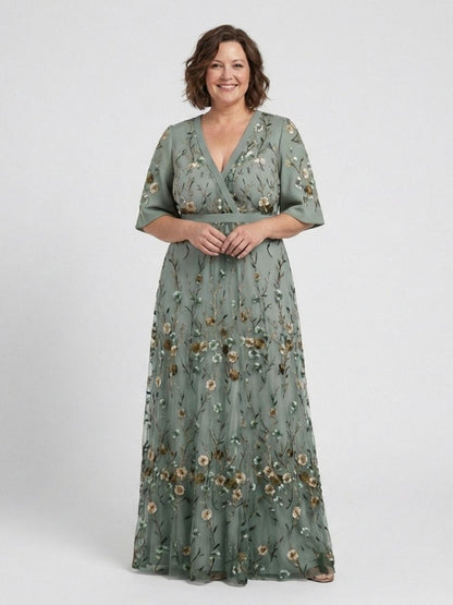 Camille | Robe longue fleurie à col V et manches courtes