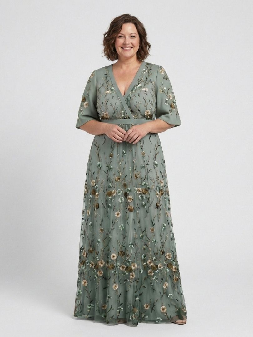 Melodi – Robe longue à fleurs avec col en V