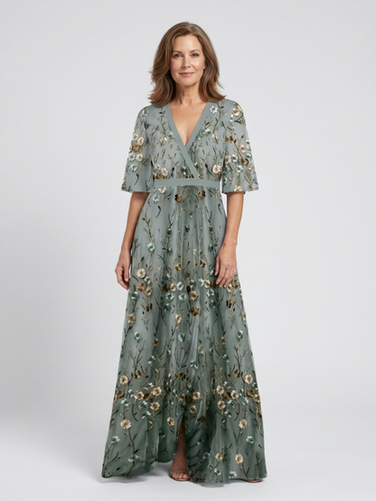 Melodi – Robe longue à fleurs avec col en V
